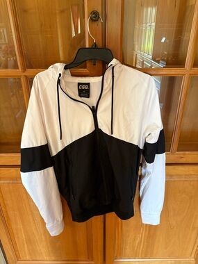 CSG White and Black Hooded Windbreaker Jacket